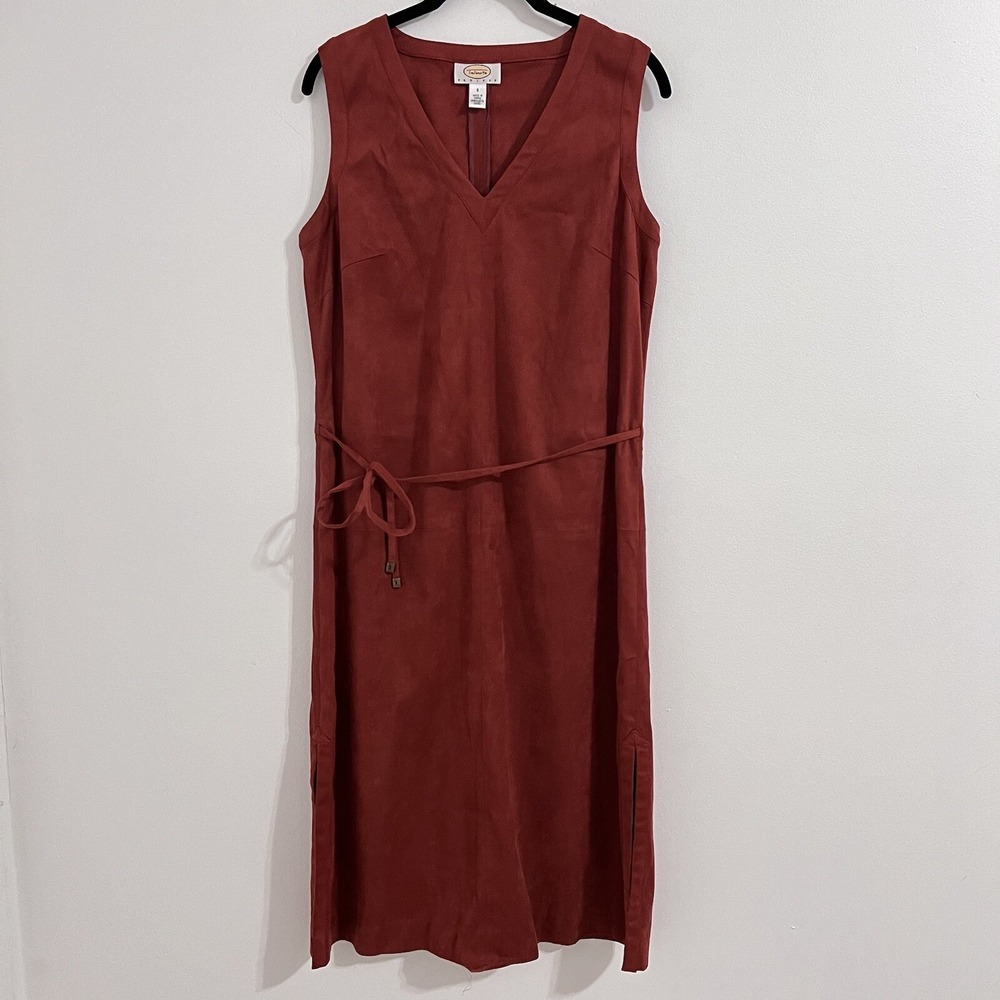 Talbots Burnt Orange Sleeveless Tank Dress With Belt Size 6 Shift Suede Hipster